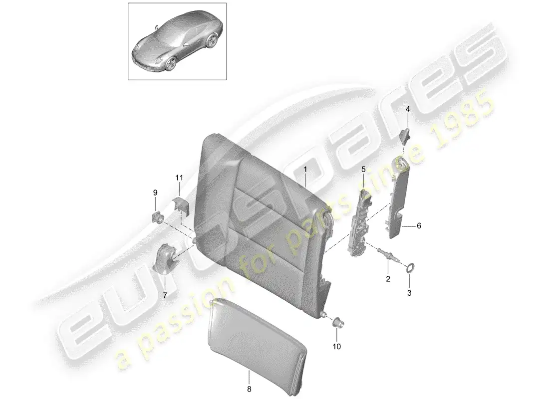 porsche 2013 (991-1) emergency seat backrest parts diagram