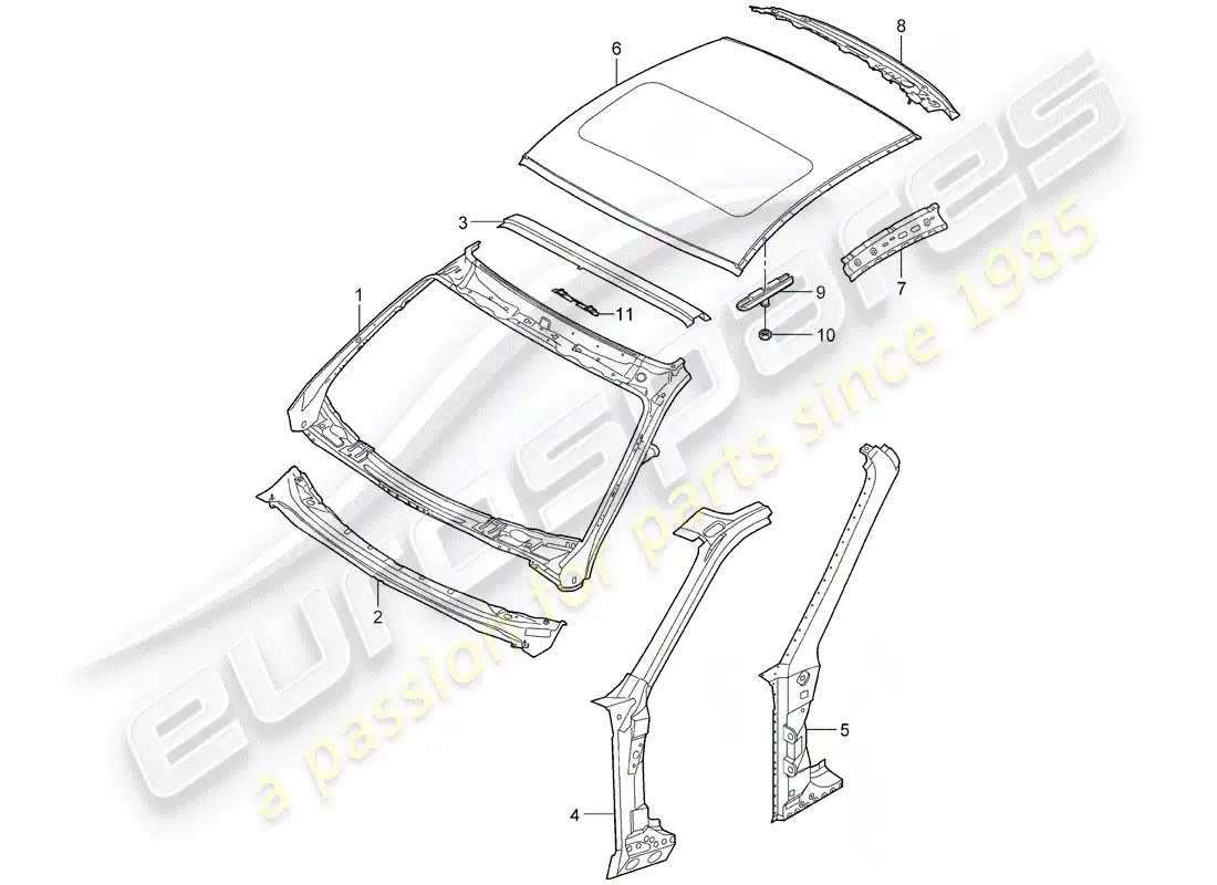 porsche 2009 997-2 turbo / gt2 cowl parts diagram