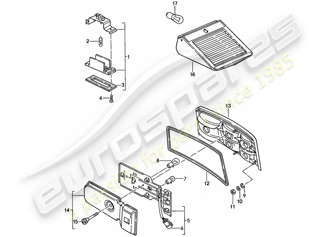 porsche 1988 (944) license plate light - rear light parts diagram