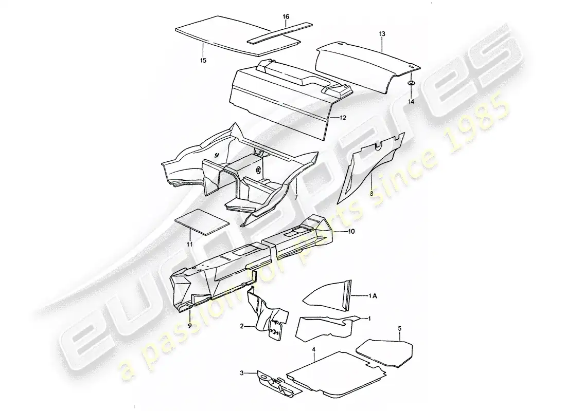 porsche 1993 (964) body shell - sound absorbers parts diagram