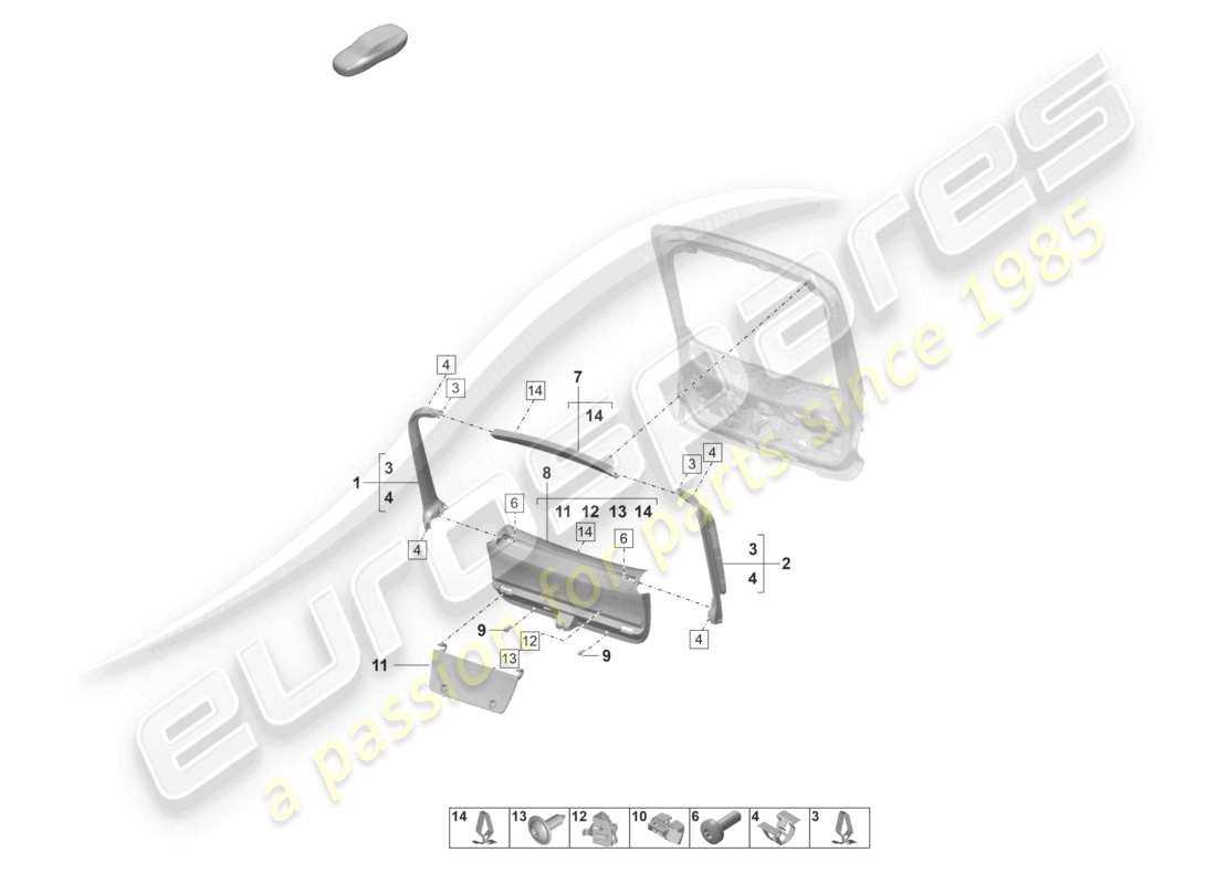 porsche 2021 (panamera 971-2) rear lid trim panel inner part diagram