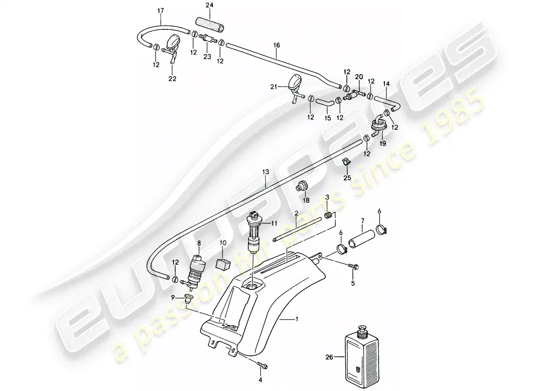 porsche 1998 (993) windshield washer unit parts diagram