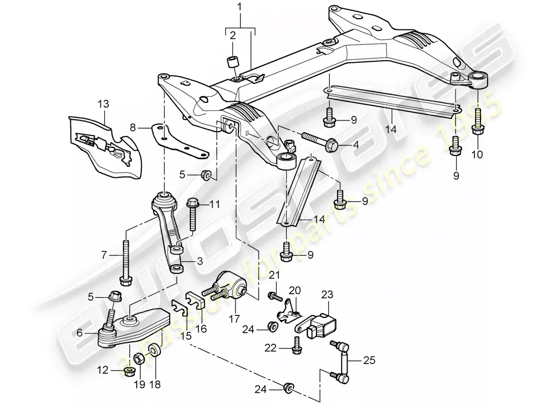 porsche 2004 (996 gt3) cross member - track control arm parts diagram