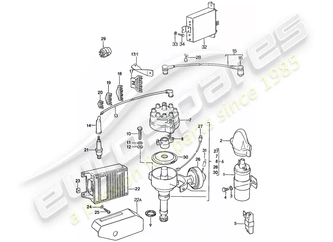 porsche 1986 (928) engine electrics - k-jetronic - l-jetronic parts diagram
