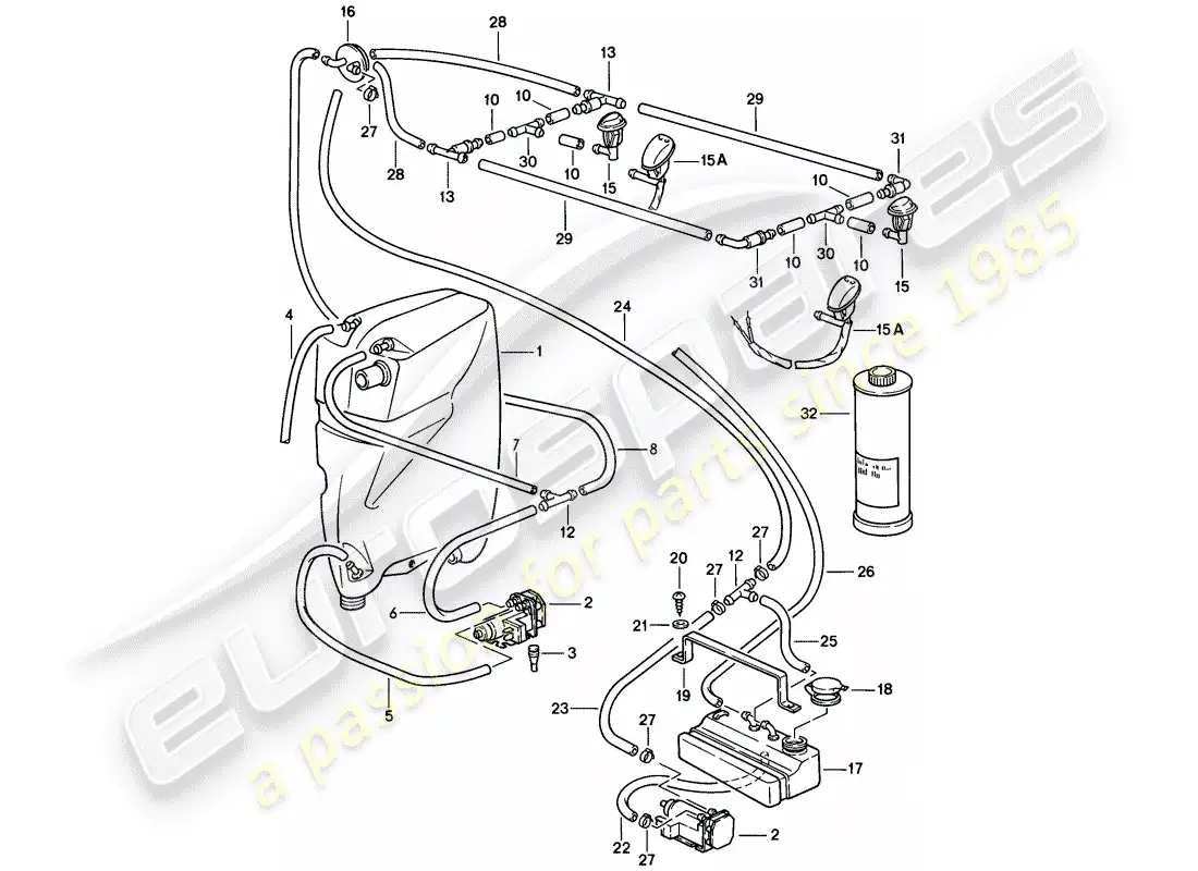 porsche 1986 (928) windshield washer unit parts diagram
