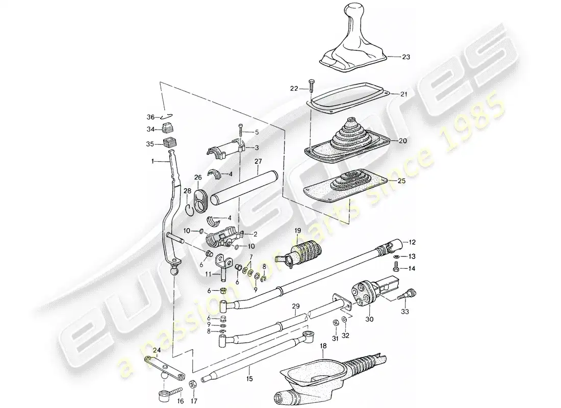 porsche 1998 (993) transmission control parts diagram
