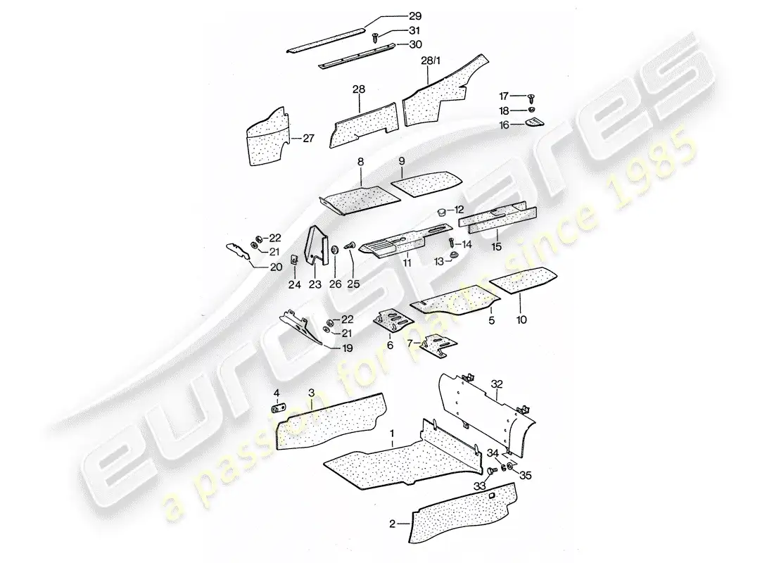 porsche 1977 (911 turbo) lining parts diagram