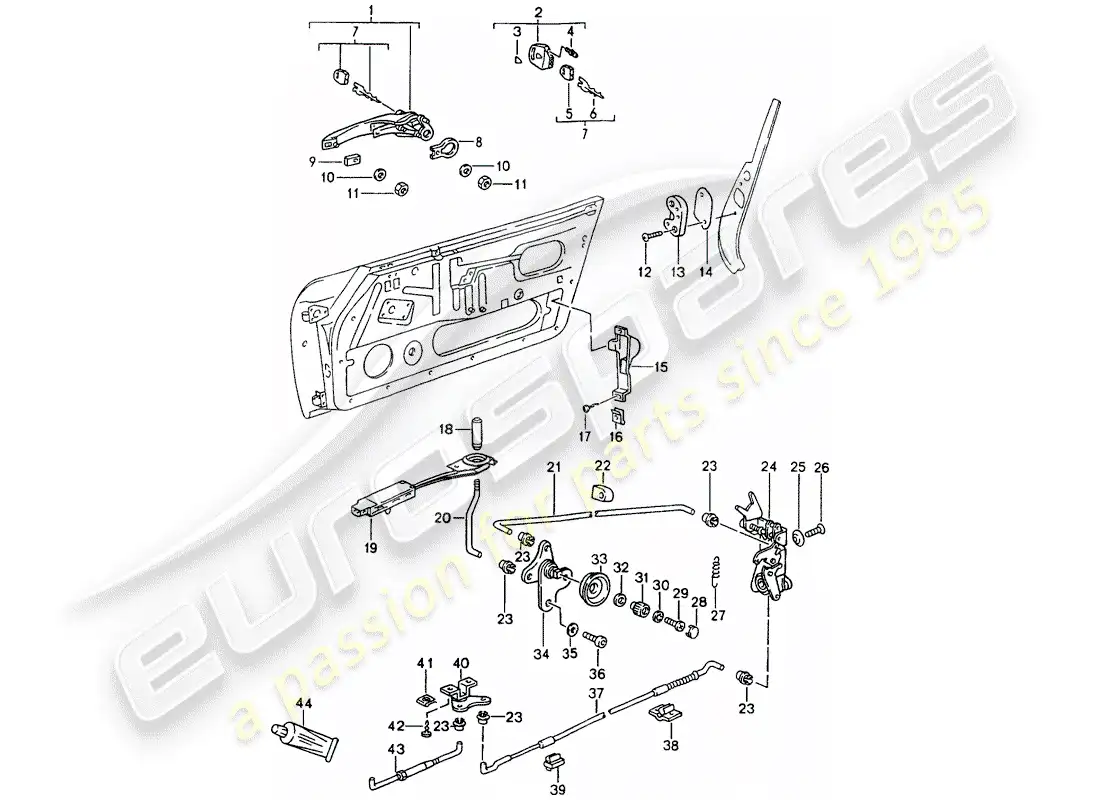 porsche 1990 (964) door latch parts diagram