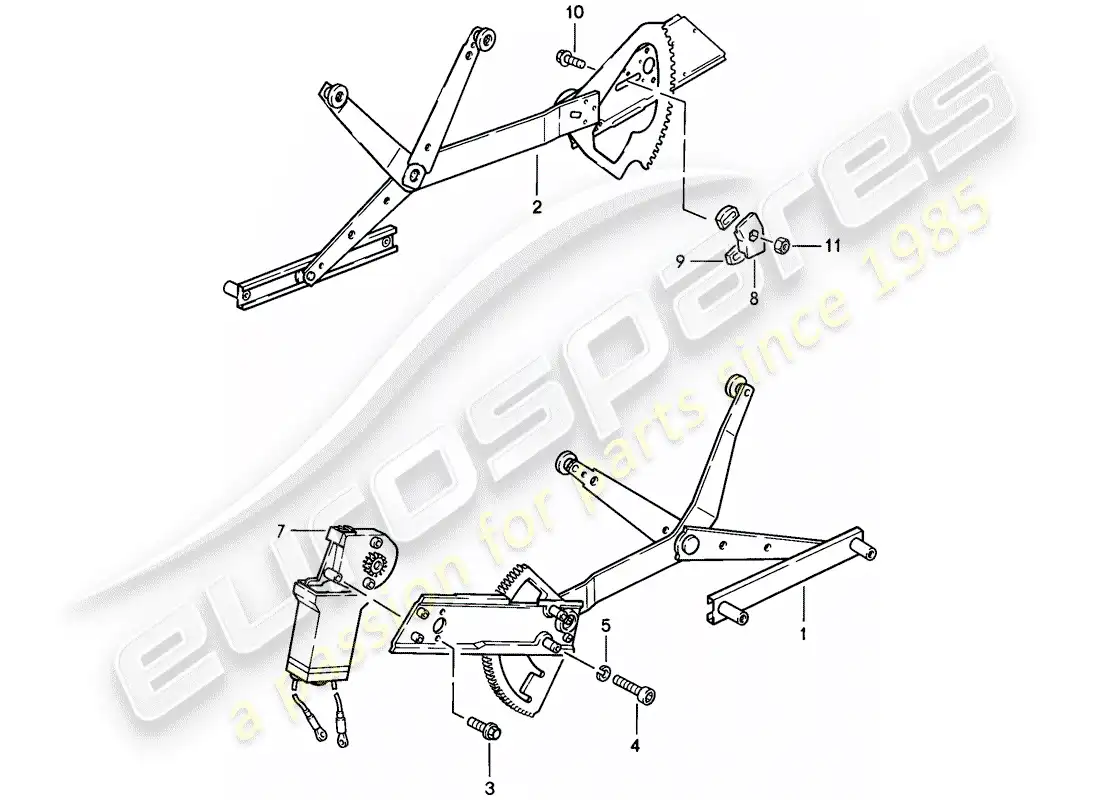 porsche 1985 (911) window regulator parts diagram