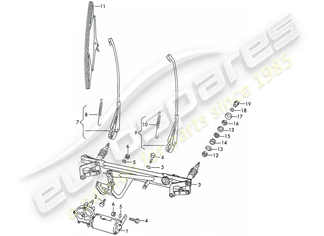 porsche 1965 (911/912) windscreen wiper system parts diagram