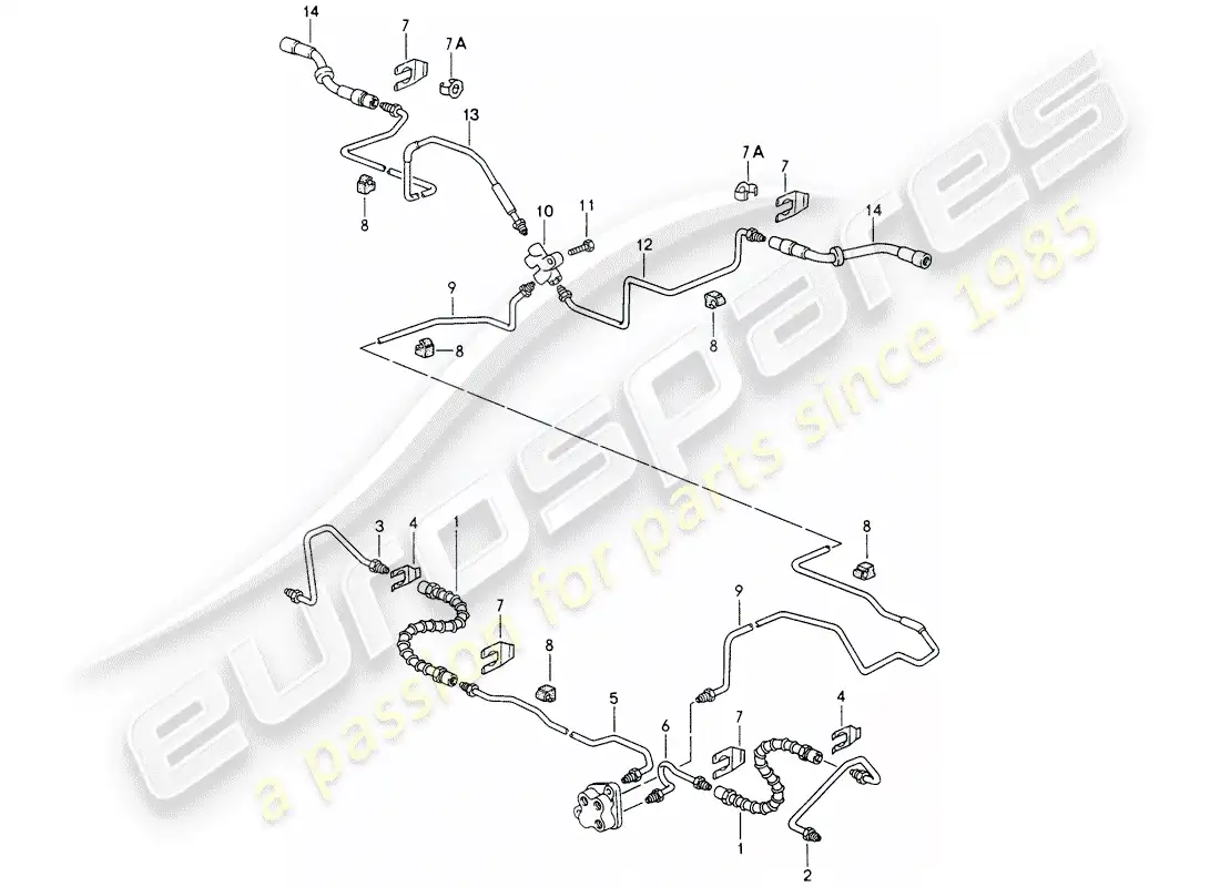 porsche 1998 (993) brake line - front axle - underbody - rear axle parts diagram