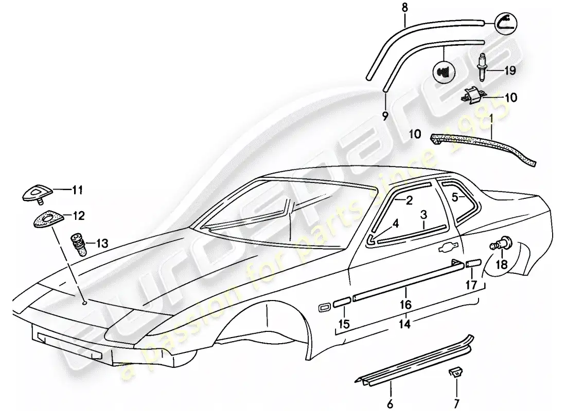 porsche 1988 (944) decorative moulding parts diagram
