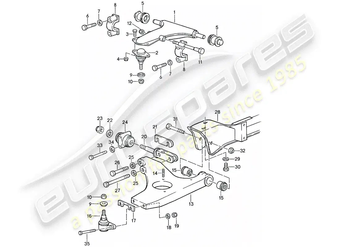 porsche 1987 (959) front axle - cross member - track control arm parts diagram