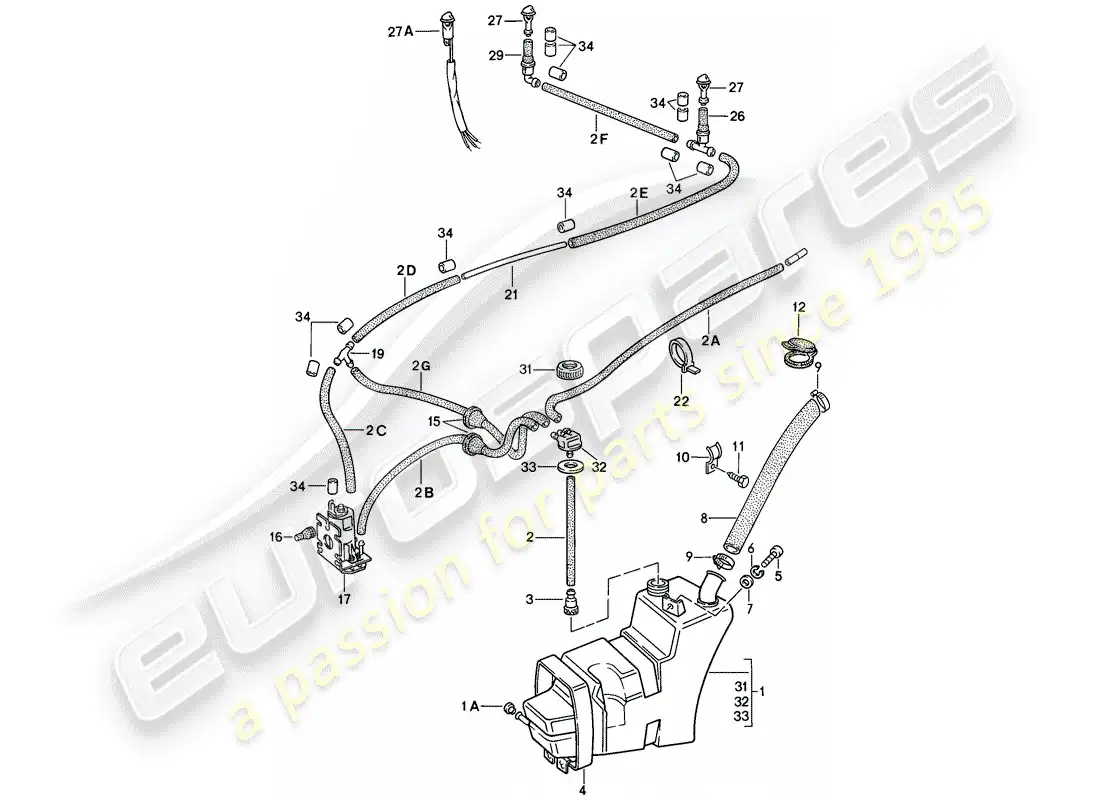 porsche 1984 (911) windshield washer unit parts diagram