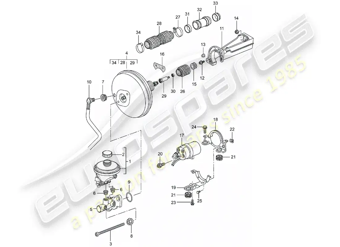 porsche 2004 (996) brake master cylinder - brake booster - clutch pump parts diagram