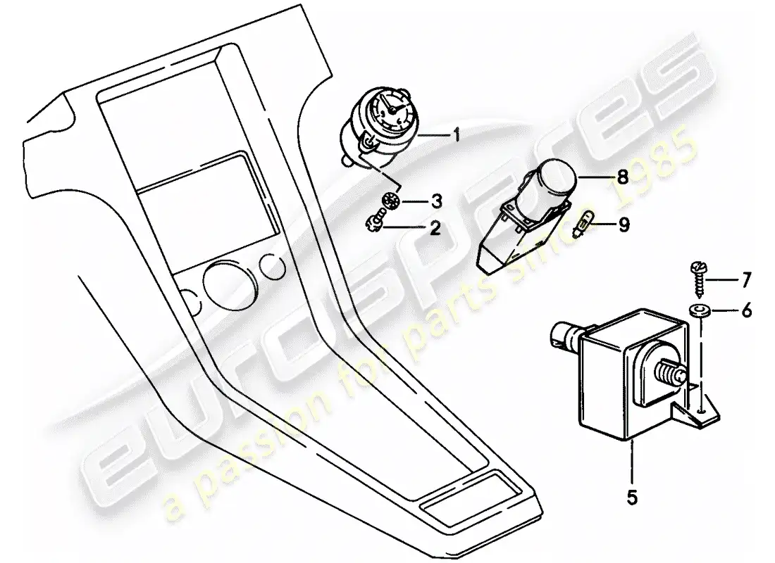 porsche 1982 (928) instruments - center console parts diagram