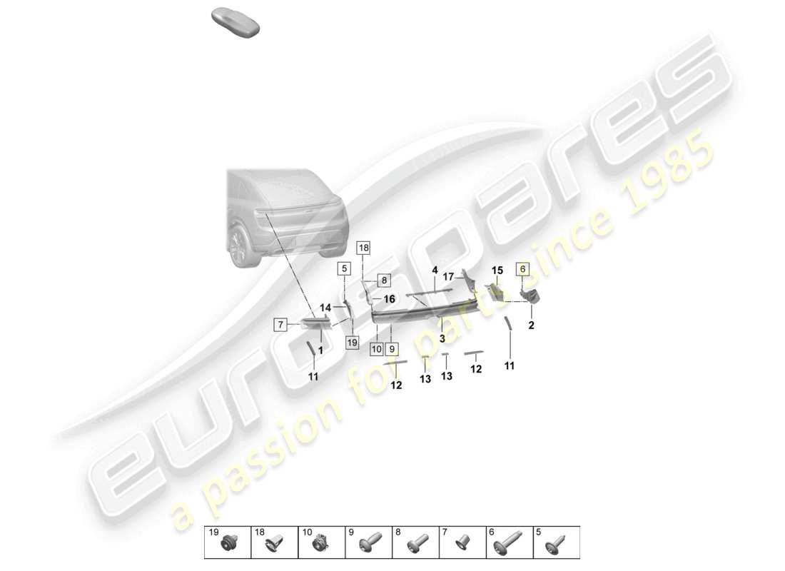 porsche 2025 (macan-e) rear light licence plate light rear light reflector additional brake light part diagram
