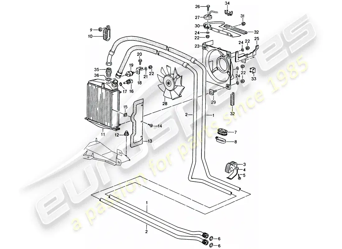 porsche 1994 (993) oil cooler - lines parts diagram