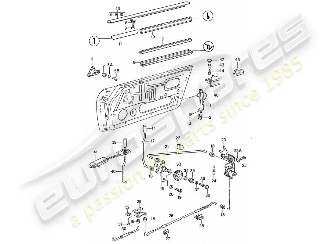 porsche 1988 (911) installation parts - doors parts diagram