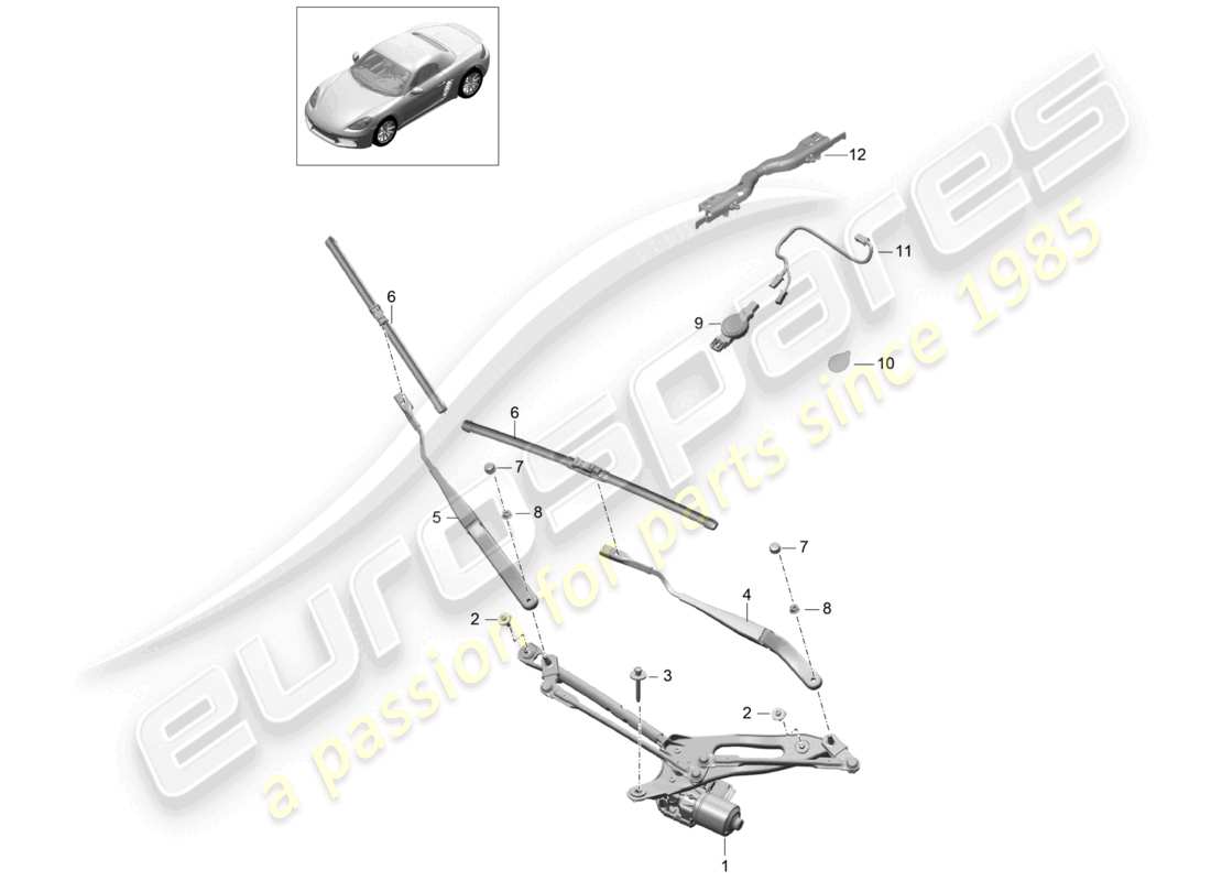 porsche 2022 (718 boxster) windscreen wiper system, compl rain sensor part diagram