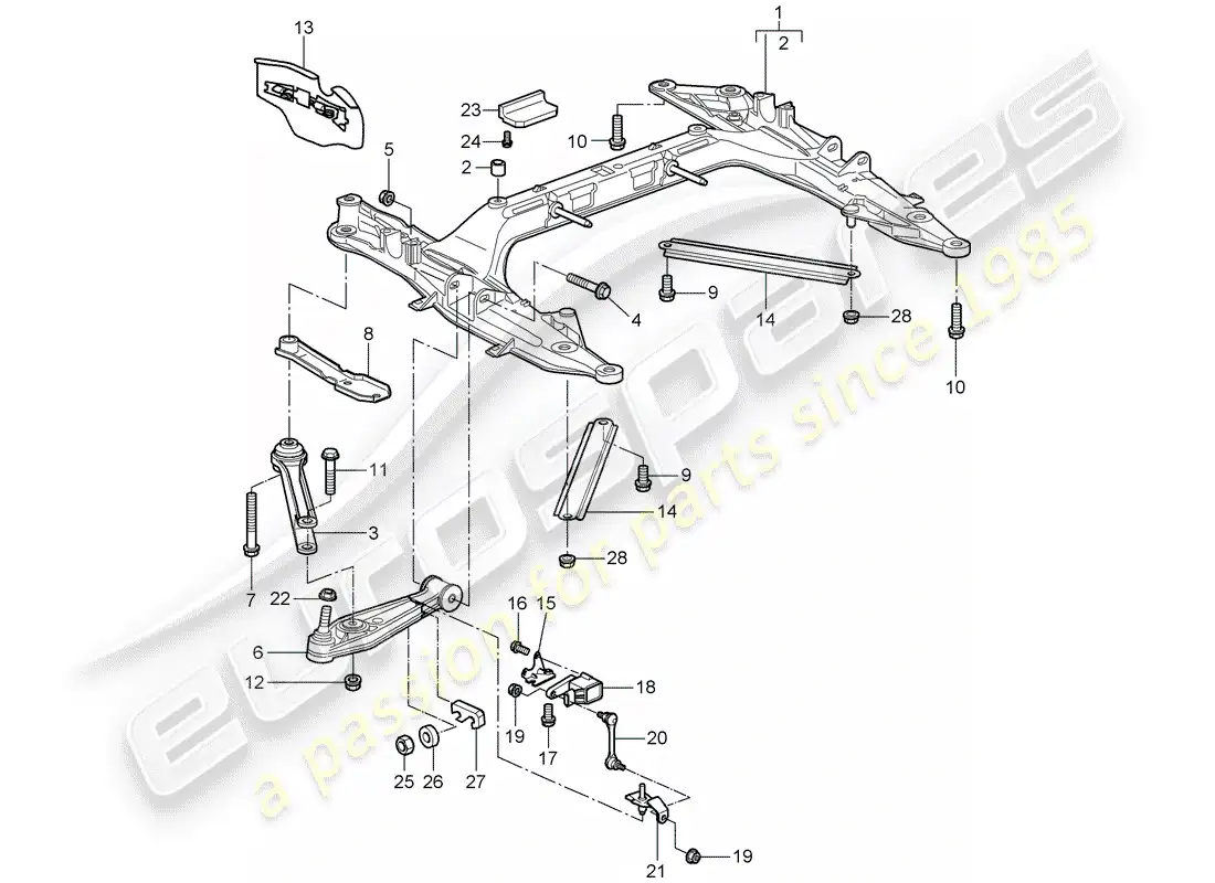 porsche 2009 997-2 turbo / gt2 cross member parts diagram