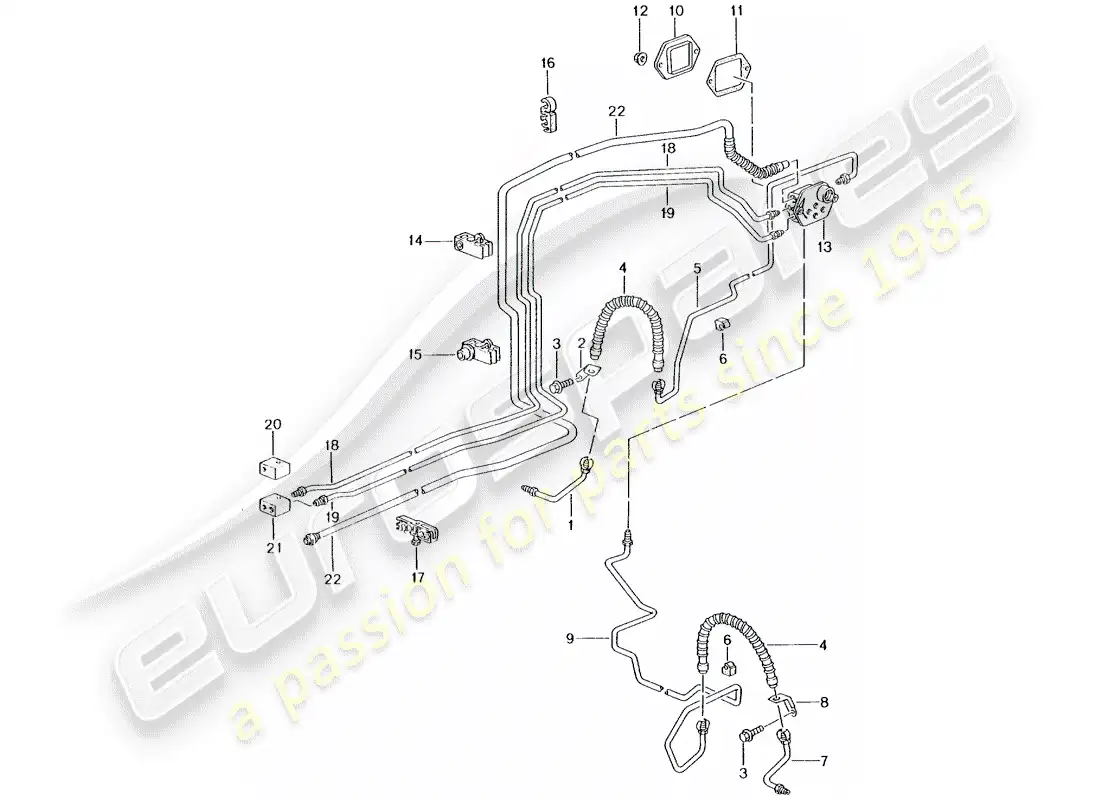 porsche 2005 (996 turbo / gt2) brake line - front axle - underbody - vacuum line parts diagram