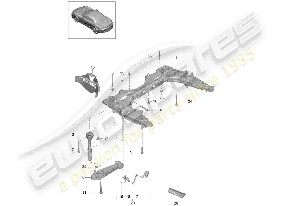 porsche 2013 (981 boxster) cross member parts diagram