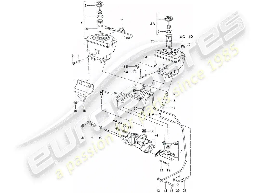 porsche 1990 (964) reservoir for - brake fluid - brake master cylinder - brake booster - - see technical information - gr.4 nr16/95 parts diagram