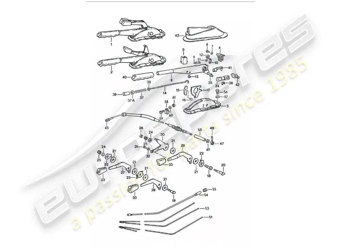 porsche 1982 (911) hand brake lever - operating lever - for - heater parts diagram