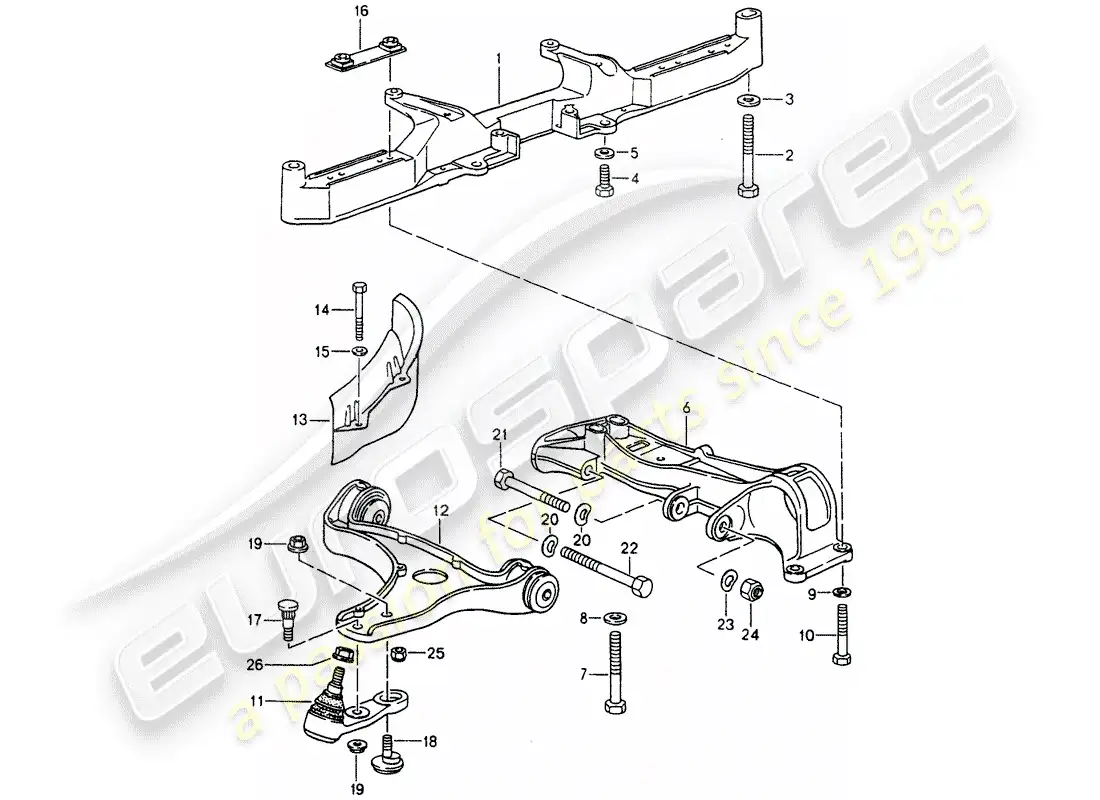 porsche 1994 (964) cross member - track control arm parts diagram