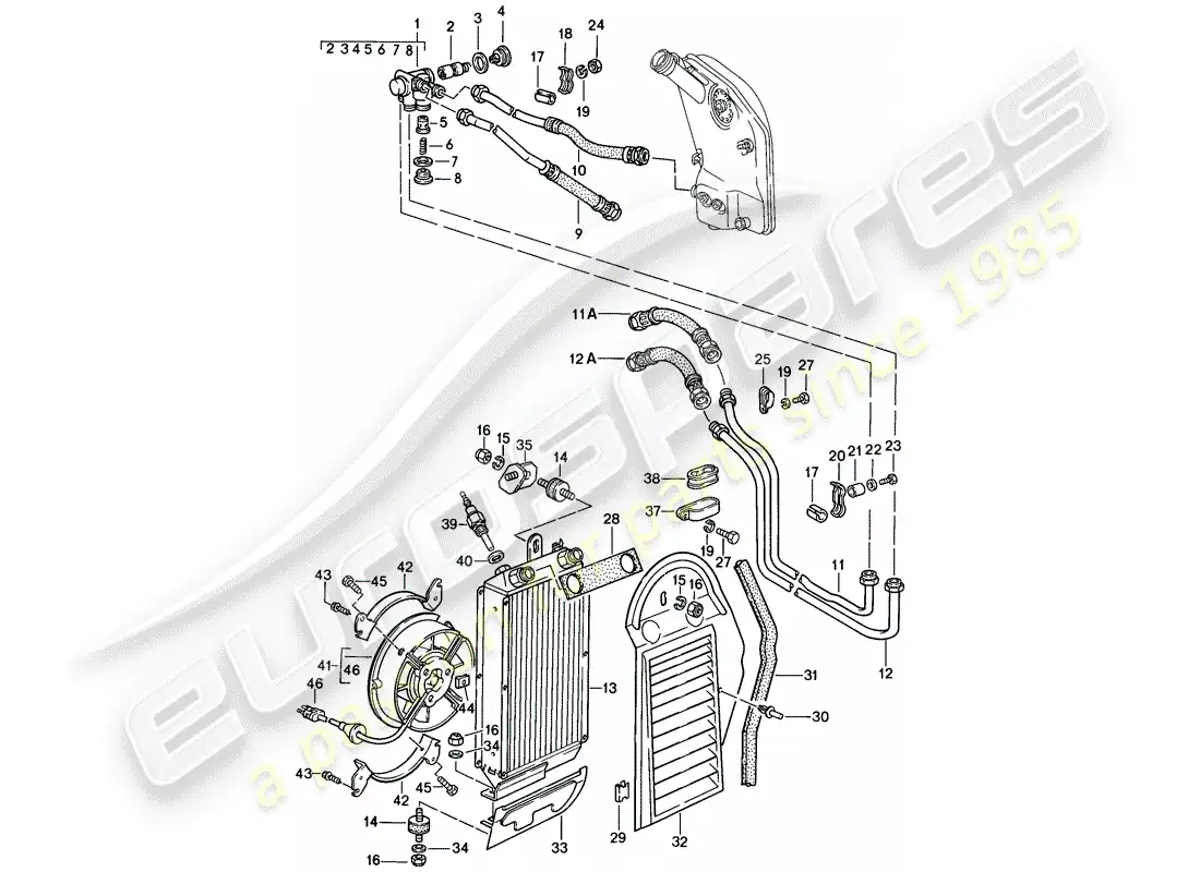 porsche 1985 (911) engine lubrication - oil cooler parts diagram