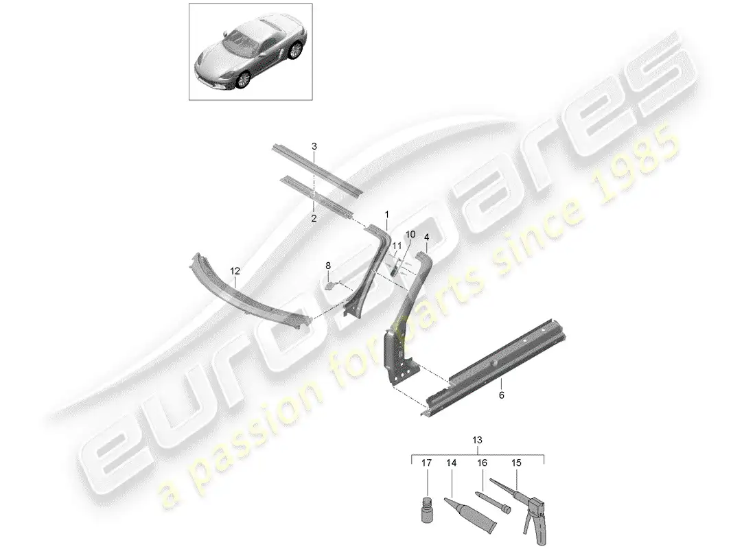 porsche 2019 (718 boxster) cowl parts diagram