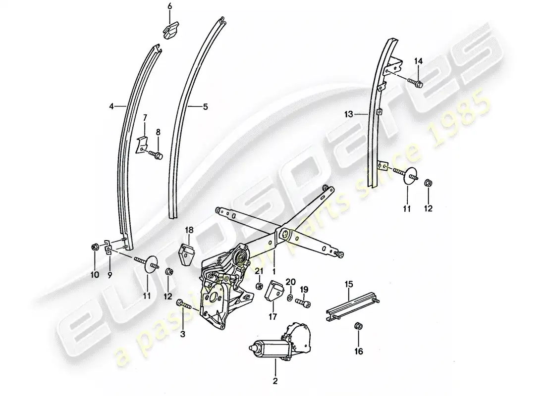 porsche 1990 (944) window regulator - glass channel parts diagram