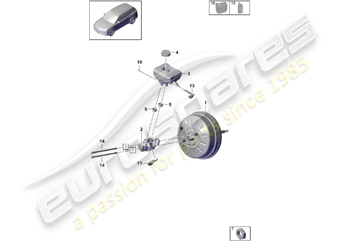 porsche 2022 (cayenne e3 9ya/9yb) brake master cylinder brake servo part diagram