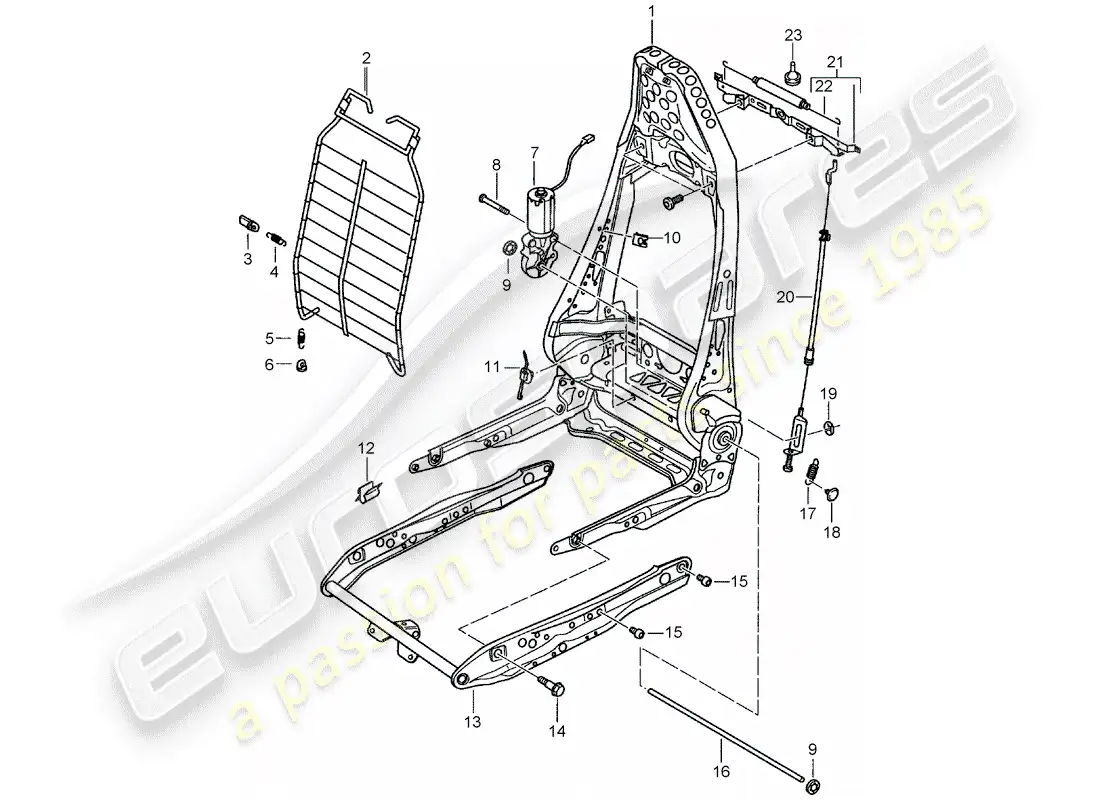 porsche 2004 (996 gt3) frame - backrest - frame for seat - sports seat parts diagram