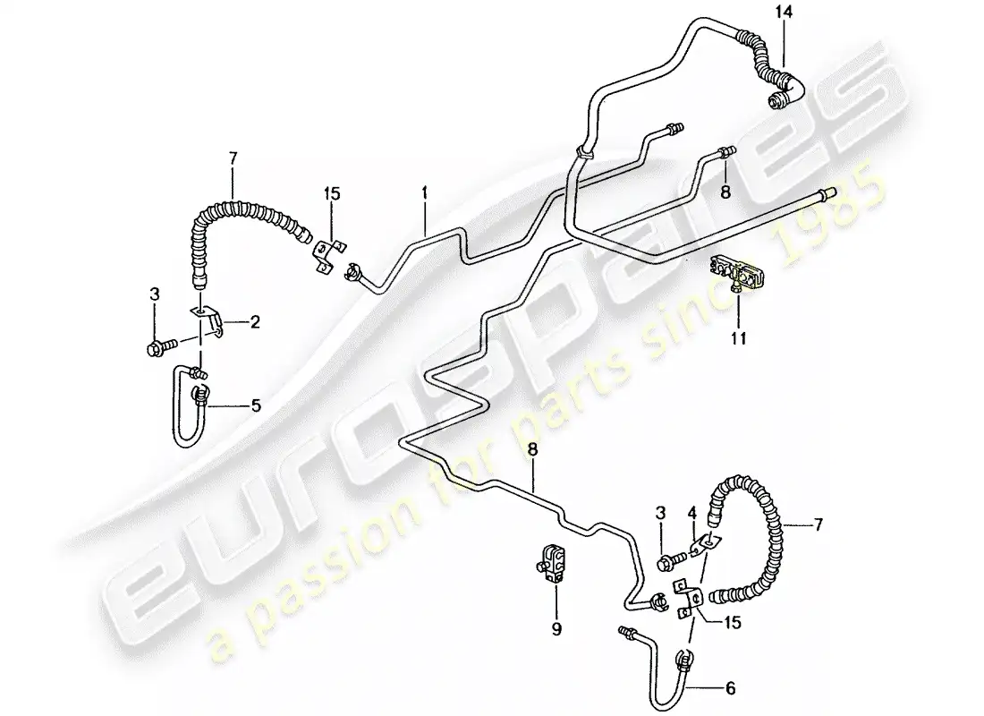 porsche 2004 (996 gt3) brake line - underbody - rear axle - vacuum line parts diagram