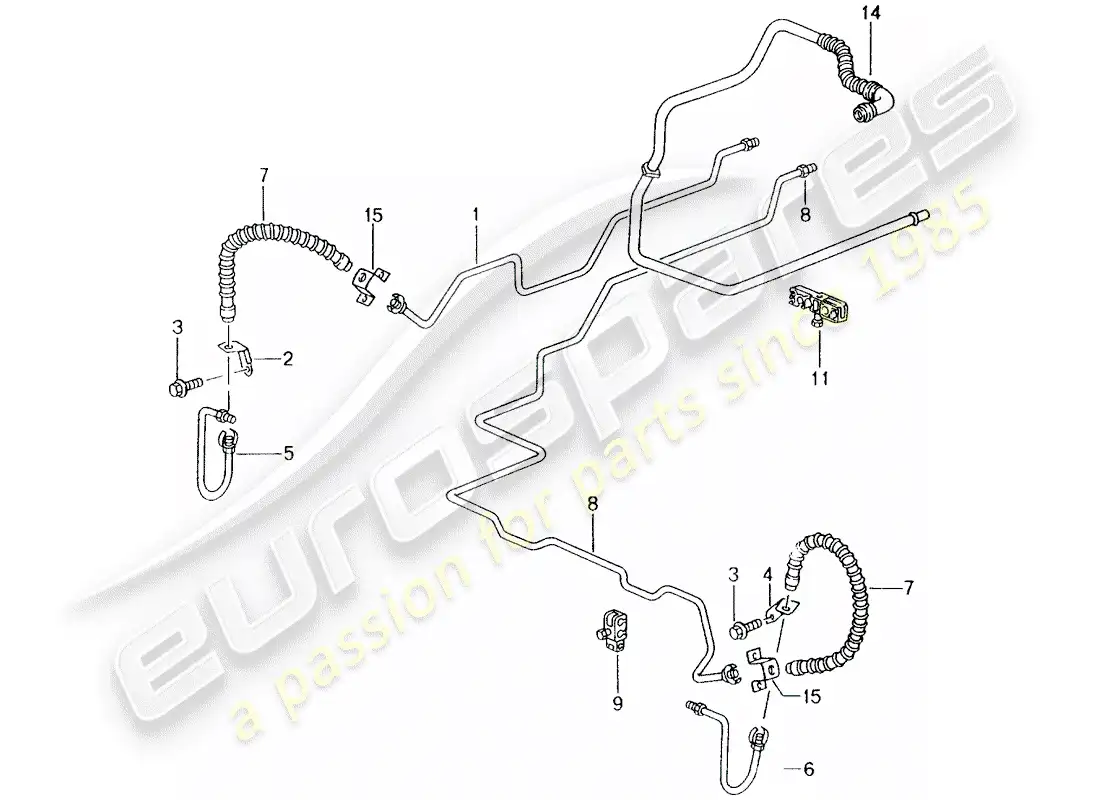 porsche 2002 (996) brake line - underbody - rear axle - vacuum line parts diagram