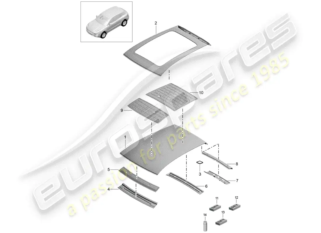 porsche 2016 (macan) roof parts diagram