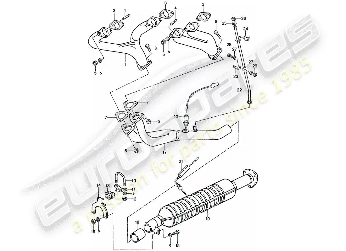 porsche 1986 (944) exhaust system - catalyst parts diagram