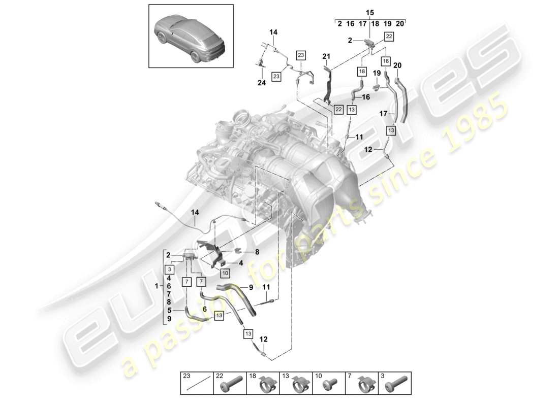 porsche 2024 (cayenne e3 9ya/9yb) control line for pressure difference sensor exhaust gas temperature sender part diagram