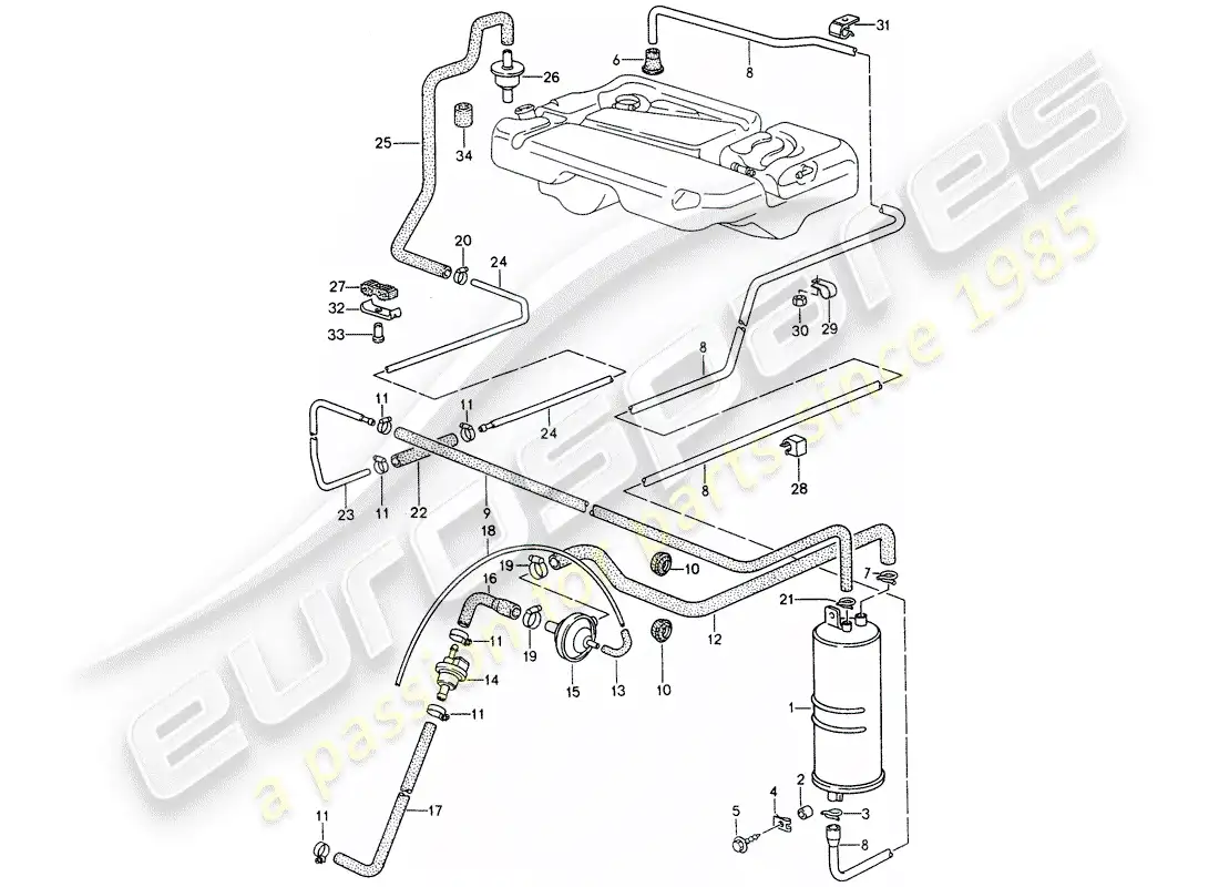 porsche 1993 (968) tank ventilation parts diagram
