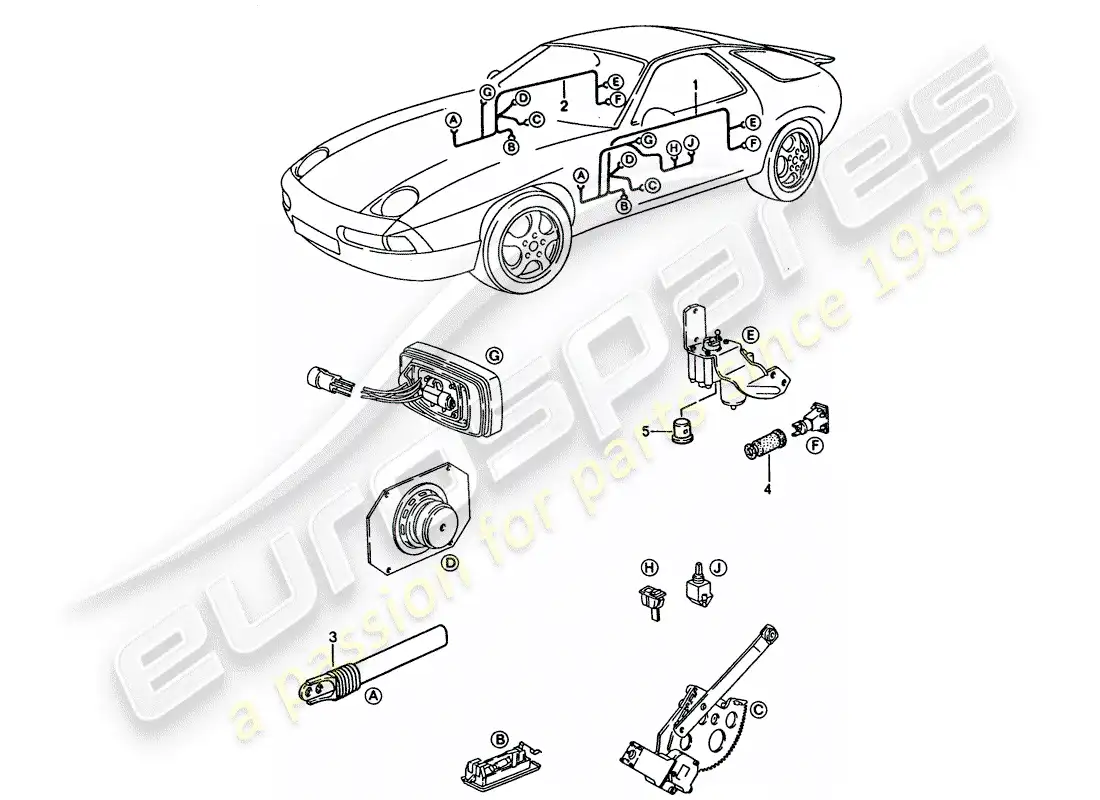 porsche 1995 (928) harness - door parts diagram