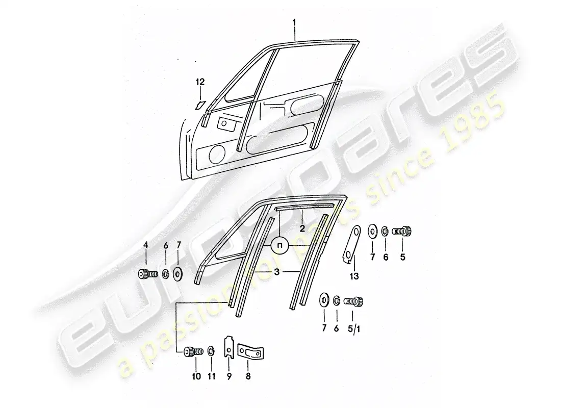 porsche 1975 (911 turbo) window frame parts diagram