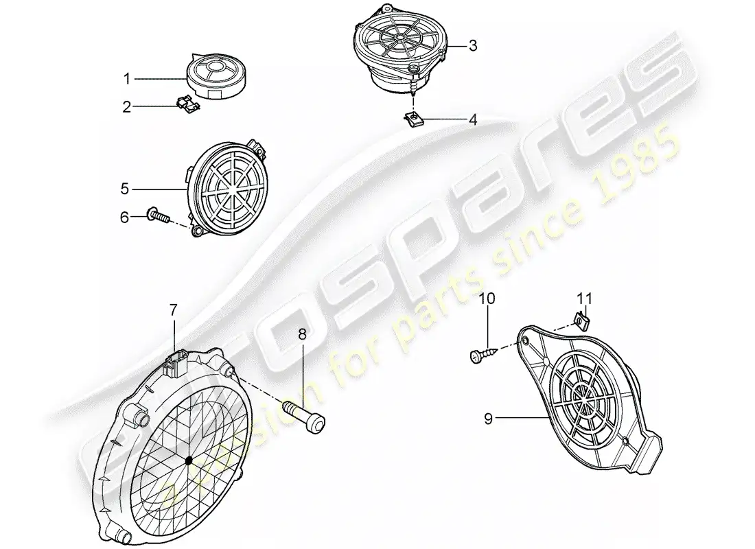 porsche 2011 (997-2 gt3) loudspeaker parts diagram