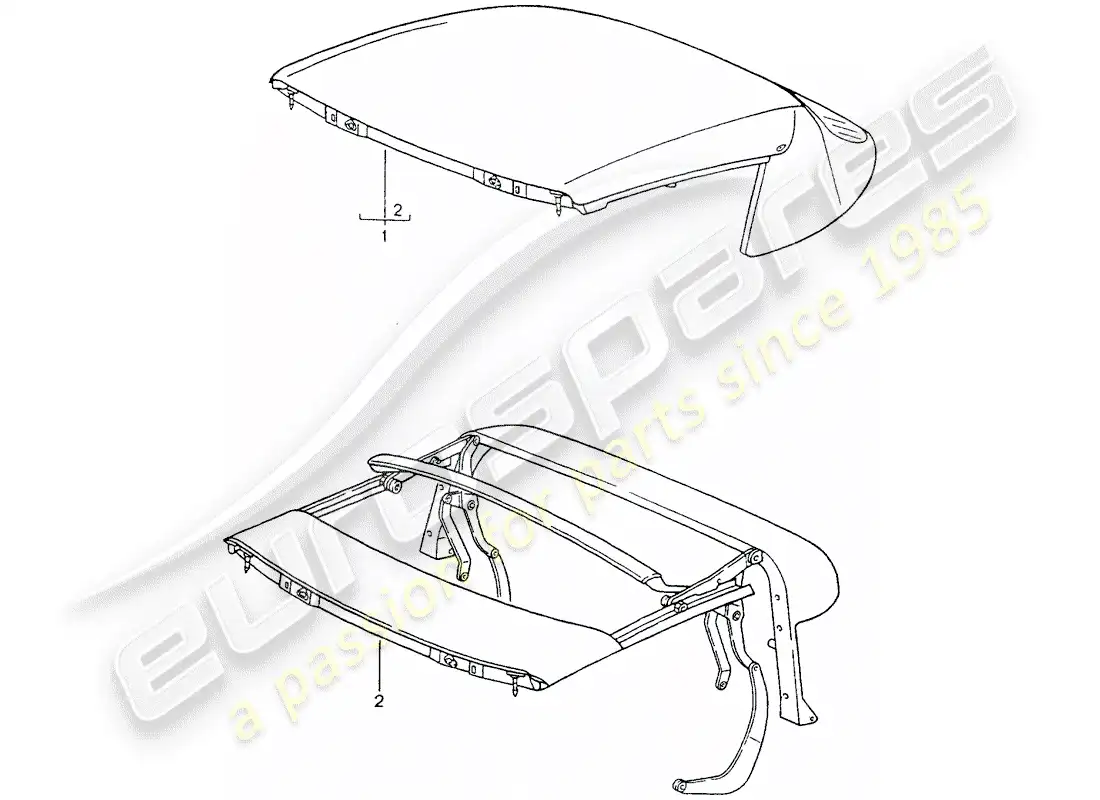porsche 1994 (964) convertible top - top frame parts diagram