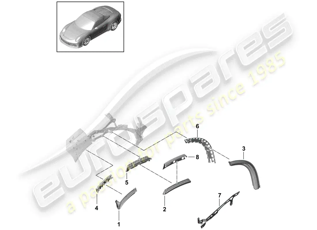 porsche 2017 (991-2 r/gt3/rs) convertible top parts diagram