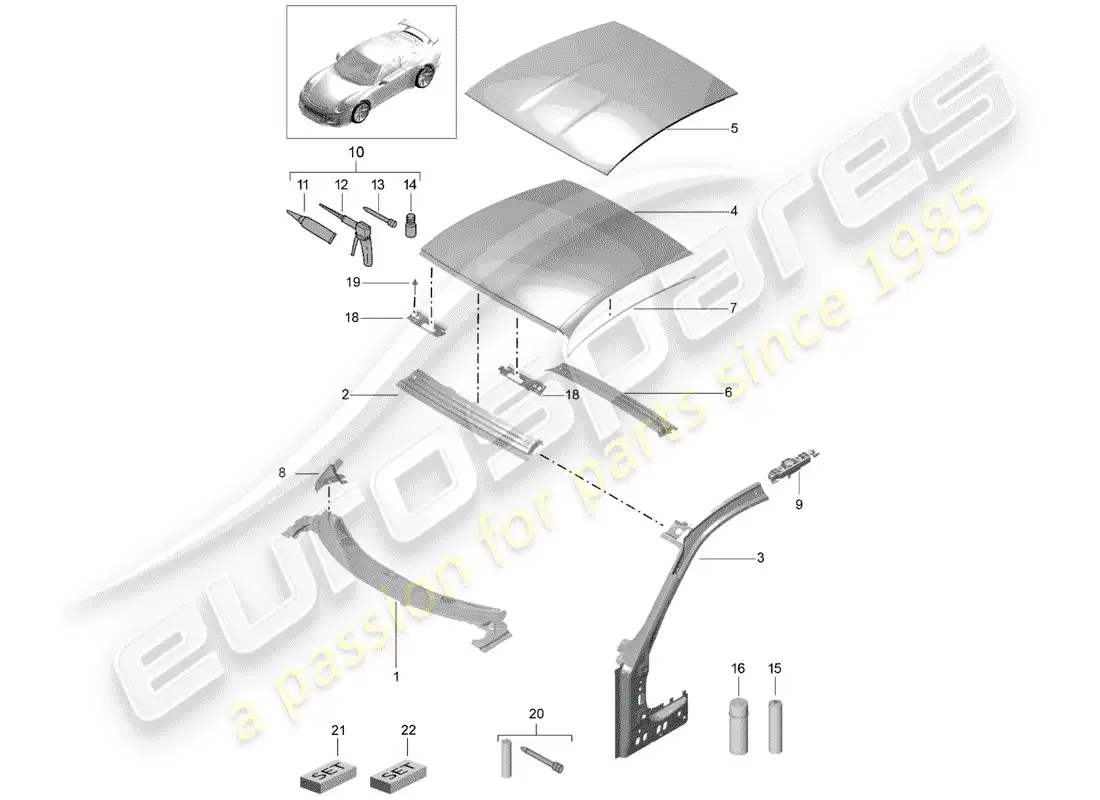 porsche 2014 (991-1 r/gt3/rs) cowl parts diagram