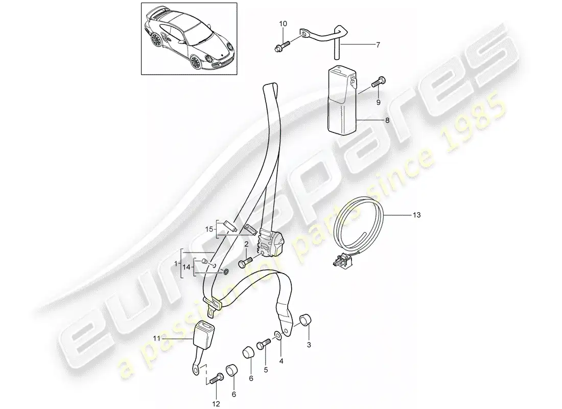 porsche 2009 997-2 turbo / gt2 seat belt parts diagram