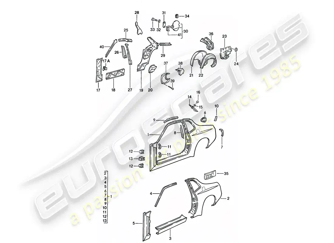 porsche 1986 (944) side panel parts diagram