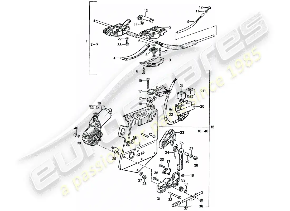 porsche 1986 (944) lifting roof - driving mechanism - f 94-gn404 475>> - f 95-gn101 654>> parts diagram